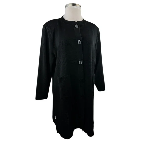 Exclusively Misook Long Ribbed Cardigan Black Duster Pockets Button Plus Size 3X - Picture 3 of 16